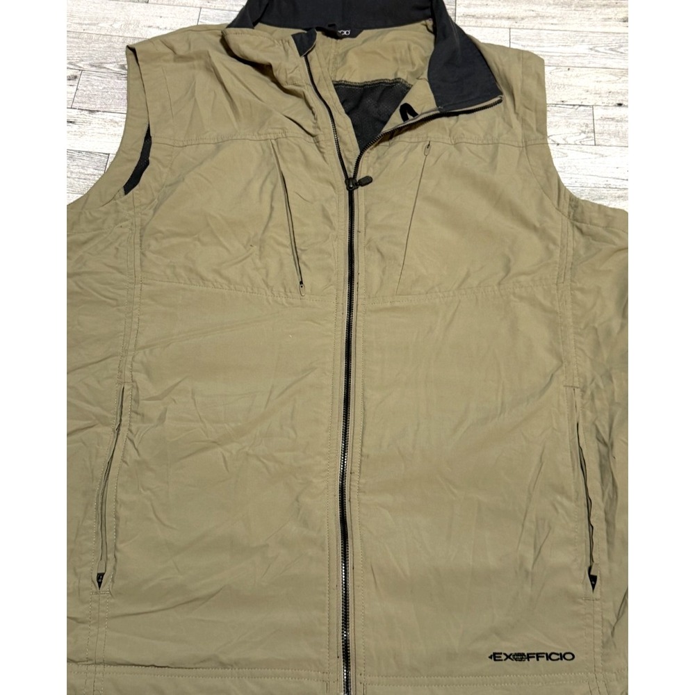 ExOfficio Khaki FlyQ Vest Men Multi-pockets Full Zip Outdoors Utility Sz LARGE